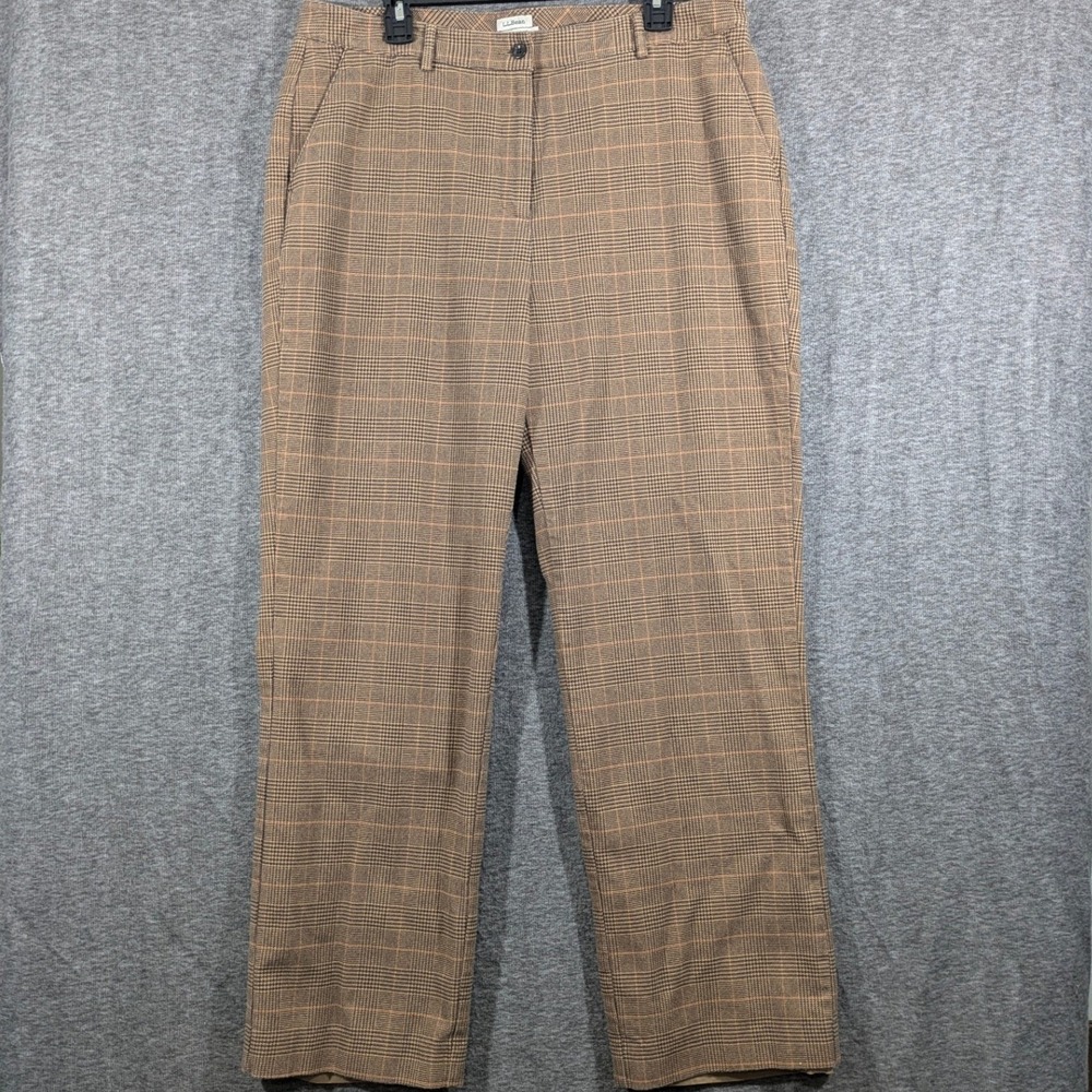 LL Bean Womens Brown Glen Plaid Classic Fit Lined Straight Leg Pants Size 16 MT